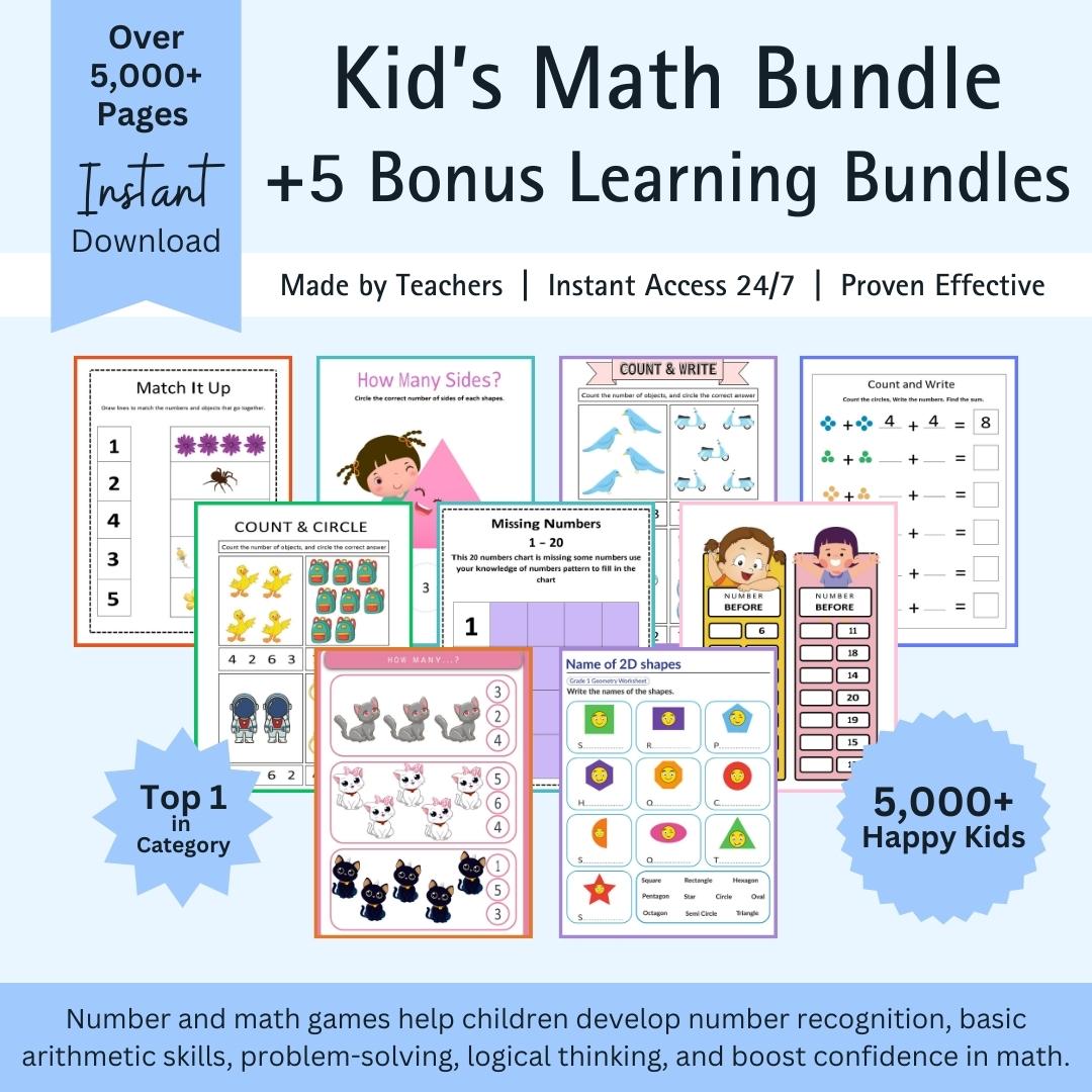 Kid's Math Bundle + 5 Bonus Learning Bundles