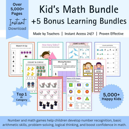 Kid's Math Bundle + 5 Bonus Learning Bundles